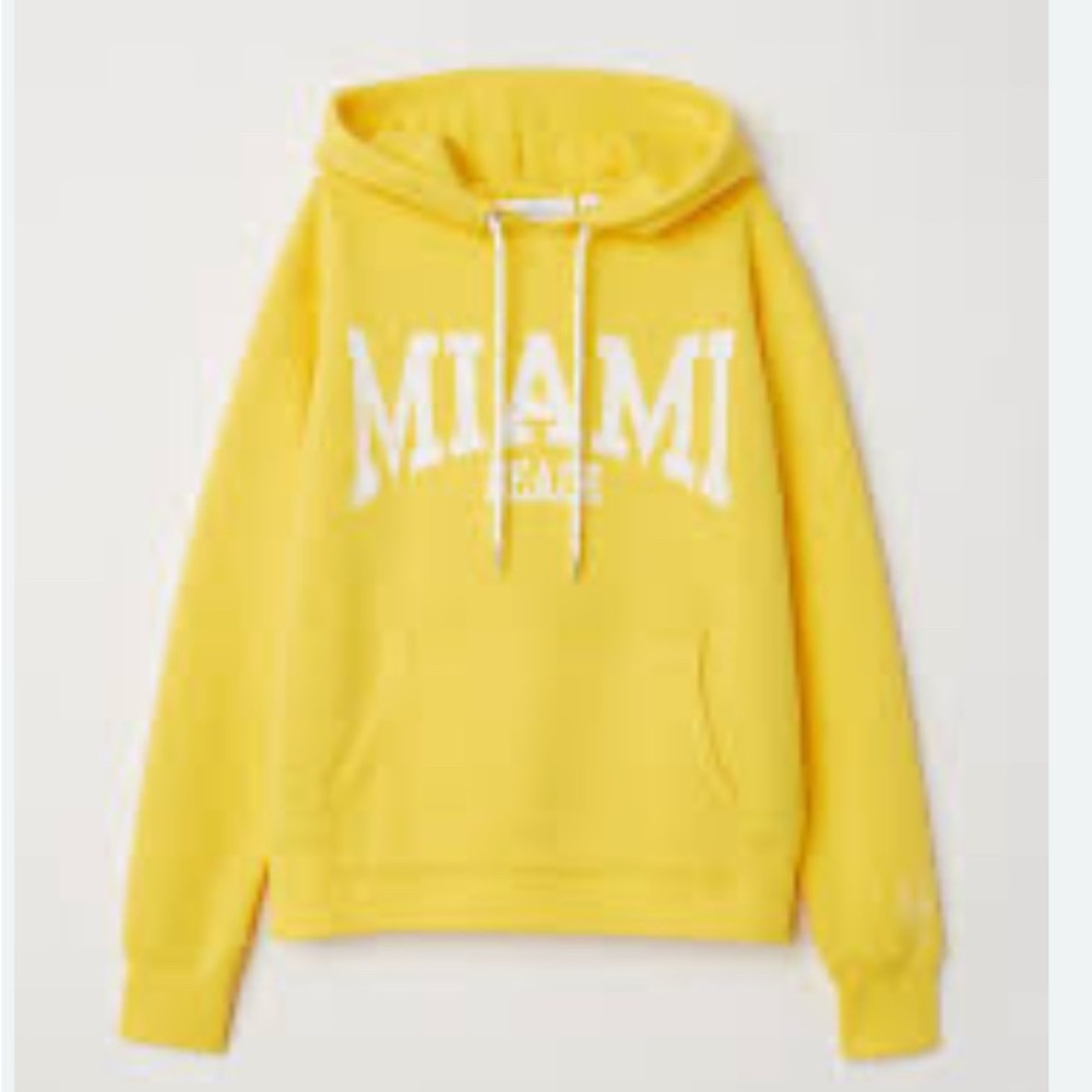 H&M Miami Beach Cropped Hoodie S Yellow Casual Cozy Lounge